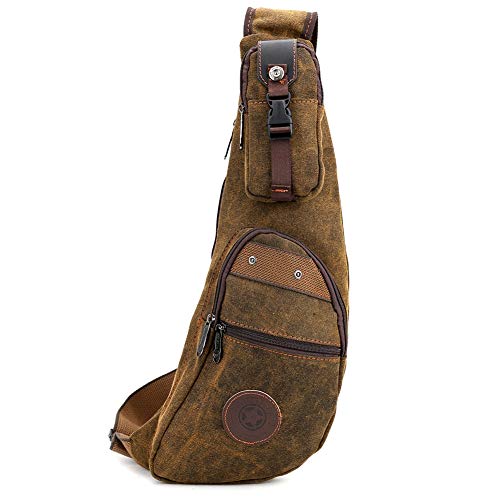 Canvas-Schultertasche, Umhängetasche, lässiger Tagesrucksack, große Segeltuch-Brusttasche, wasserdichte Umhängetasche für Männer und Frauen, braun, Vintage von LucaSng