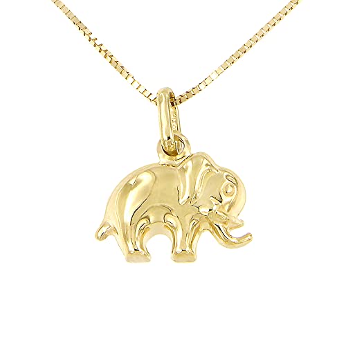 Lucchetta Elefant Glücksbringer, Kette mit elefanten Anhänger | Feine Goldkette Damen 375 Echtgold - 45cm | Schmuck hergestellt in Italien von forme di Lucchetta