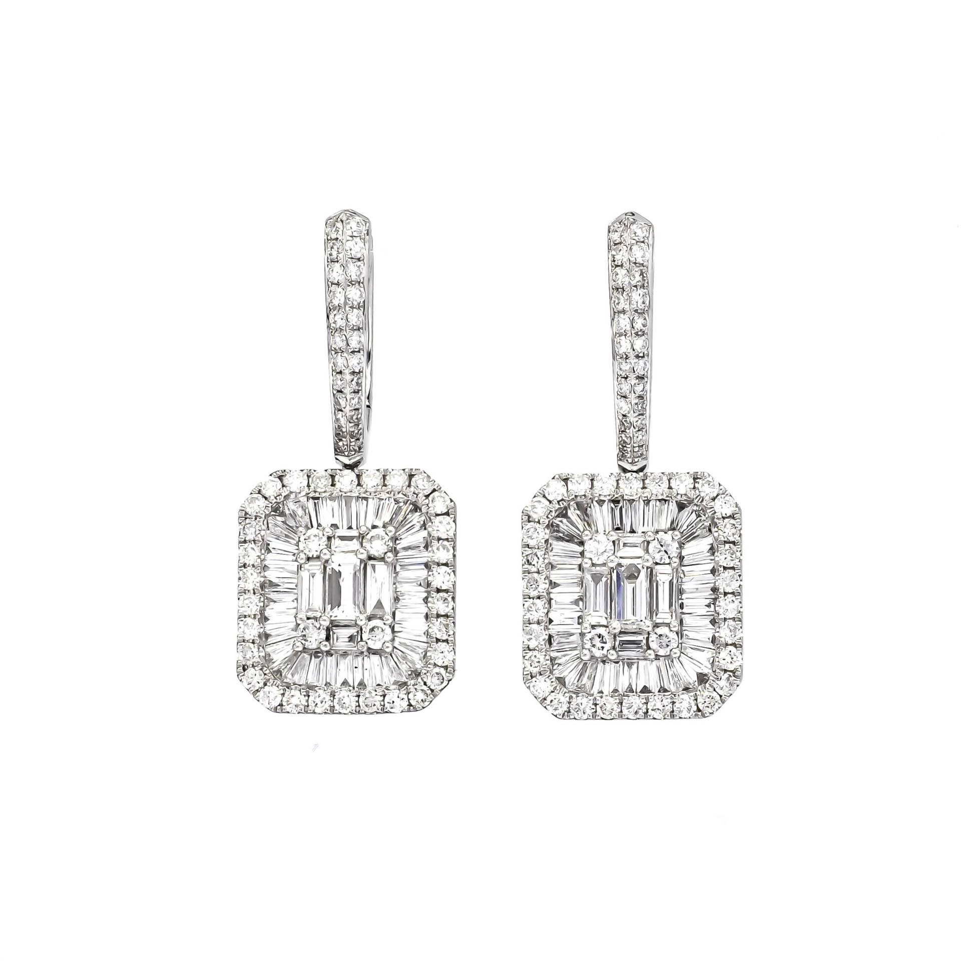 Natürliche Diamant Ohrringe, 18Kt Weißgold Hoop Tropfen Ohrring, Baguette Cluster Diamanten, Exklusive Ohrringe Für Frauen von LuceeDiamonds