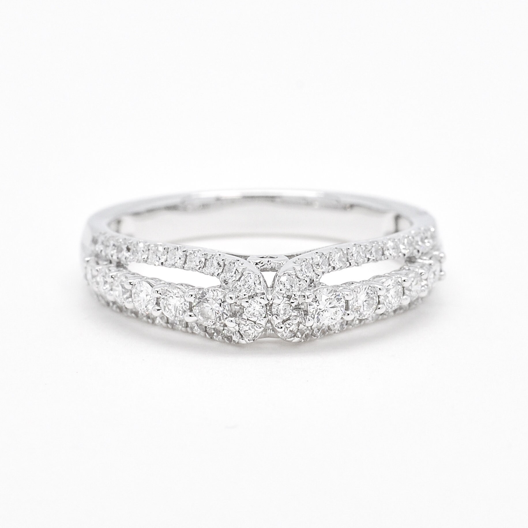 Natürlicher Diamant Band, 18 Kt Weißgold Zweireihiger Hochzeit Frau Band Ring, Geschenk Für Sie von LuceeDiamonds