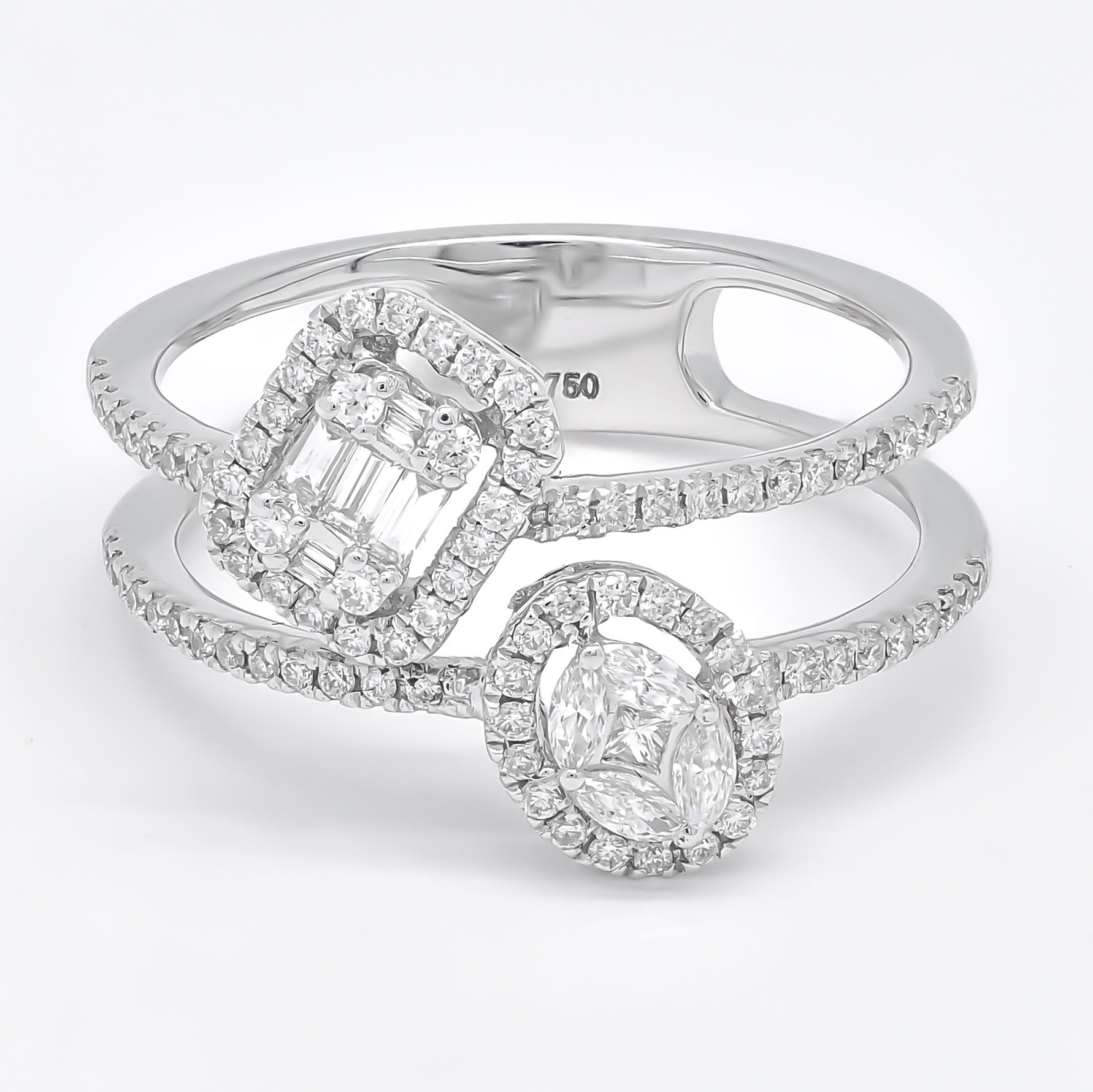 Natürlicher Diamant Ring/18Kt Weiß Mit Multi Form Ring/ Doppel Cluster Halo Statement Unikat Ring von LuceeDiamonds