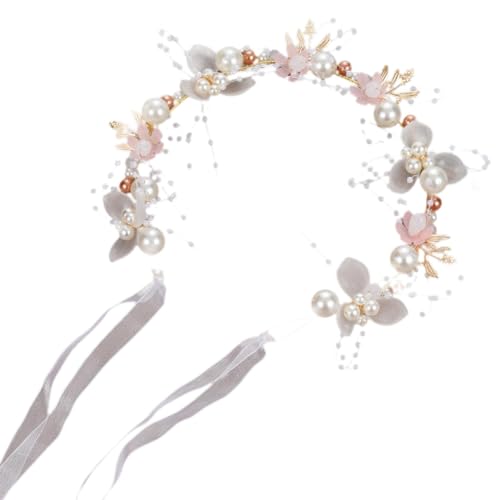 Luckxing Blumenmädchen-Krone, Blumenmädchen-Stirnband für Hochzeit - Elegante handgefertigte Perlenkronen-Blumen-Tiara für Mädchen | Tragbarer, verstellbarer Girlanden-Kopfschmuck, multifunktionales von Luckxing