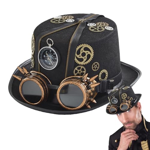 Luckxing Steampunk-Hüte für Männer, Steampunk-Zylinder für Männer,Vintage Gothic Cosplay Top Halloween Hut | Zeitreisender-Kostüm für Herren, Steampunk-Anziehzubehör für Erwachsene und Herren von Luckxing