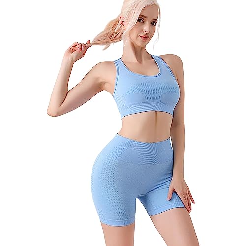 Luckxing Workout-Shorts-Set,Zweiteiliges Biker-Short-Set für Damen mit hoher Taille - Yoga-Shorts, kurze Kompressionshose, Leggings, Bauchkontrolle, für Fitnessstudio, Radfahren, Yoga, Sport von Luckxing