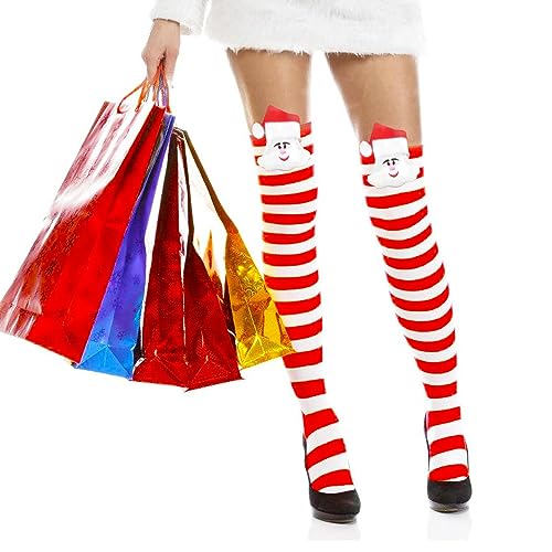 Weihnachts-Oberschenkelhohe Socke | Bunte hohe Socken Damen - Gestreifte oberschenkelhohe Socken Knie, lange Weihnachtsstrümpfe, Weihnachts-Cosplay-Partysocken für Frauen, Weihnachtssocken Luckxing von Luckxing