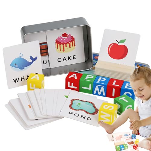 Zahlenzählkarten,Wortkarten für Kleinkinder | 3–5 Jahre alte Sight Words-Karten mit bunten Holzklötzen und Eisenbox für Rechenspiele Luckxing von Luckxing