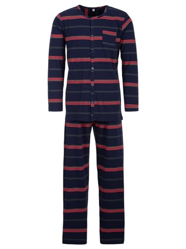 Herren Pyjama lang Schlafanzug Knopfleiste Pyjama Set Druck Motiv Größe M-XXL, Farbe:Navy, Größe:L von Lucky