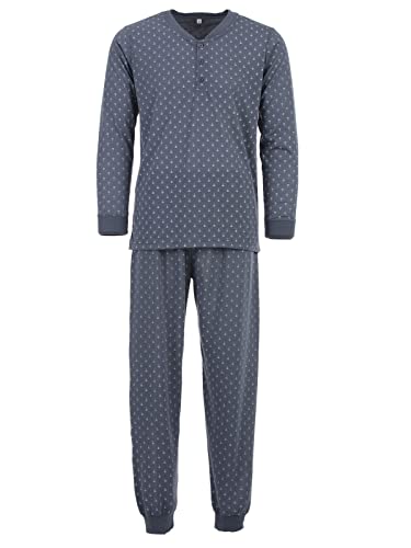 LUCKY Herren Pyjama Set Shirt und Hose Schlafanzug Langarm Knöpfe, Farbe:Anthrazit, Größe:XXL von Lucky