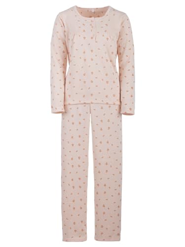 Lucky Damen Thermo Pyjama angeraut Herbst Winter mit Blumen Druck Größe M-XXL, Größe:XL, Farbe:Apricot von Lucky