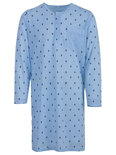 Lucky Herren Nachthemd Langarm 1/1 mit Brusttasche Schlafshirt Pyjama Oberteil, Farbe:Hellblau, Größe:XL von Lucky