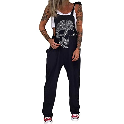 Jumpsuit Damen Lange Lässig Totenkopf Bedrucktes Mit Strappy Jogginghose Freizeithose Mode Atmungsaktiv Bequem Weichem Locker Sweathose Trainingshose Sporthose Für Gym Workout Sport Joggen von Luckywaqng