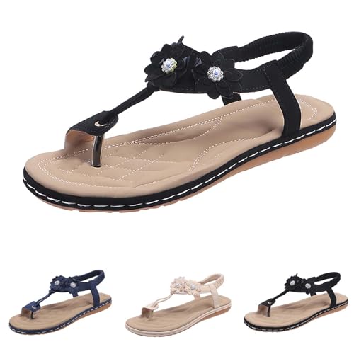 Luckywaqng Bohemia Zehentrenner - Sommer Elegant Offene Zeh Gummiband Flip Flops - Leichte Freizeit Sandalen Sommerschuhe - Weichen Sohlen Boho Strand Sommerschuhe Für Beach Pool Indoor Outdoor von Luckywaqng