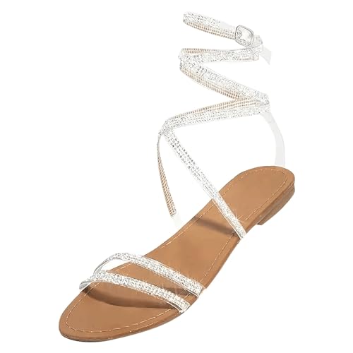 Luckywaqng Damen Sandalen Offene Zehe Slingback Sommer Flach Trekking Sandaletten Outdoor Weich Comfort Sport Outdoorsandalen Leichte Rutschfeste Strandsandaletten Sommer Bohemia Freizeit Sandals von Luckywaqng