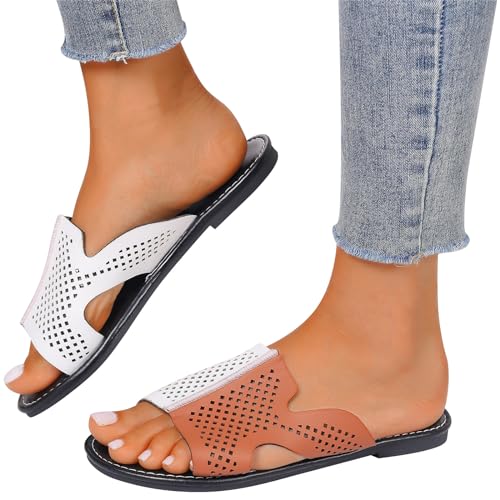 Luckywaqng Damenschuhe 37 Damenschuhe, Lange Slipper-Socken für Damen, für den Sommer, einfarbig, zum Reinschlüpfen, lässig, offene Zehenpartie, flach, weich, für Damen Damen Plateau (Brown, 37) von Luckywaqng