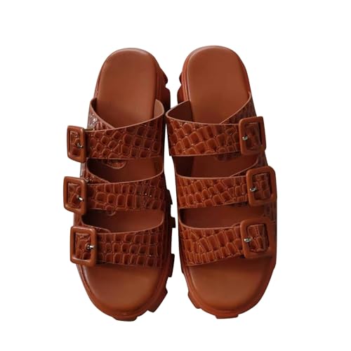 Luckywaqng Damenschuhe 40 Damen Sommer Sandalen mit Schnalle und dicker Sohle, runder Zehenbereich, übergroße Strandschuhe Schuhe Damen Elegant Modern (Brown, 37) von Luckywaqng