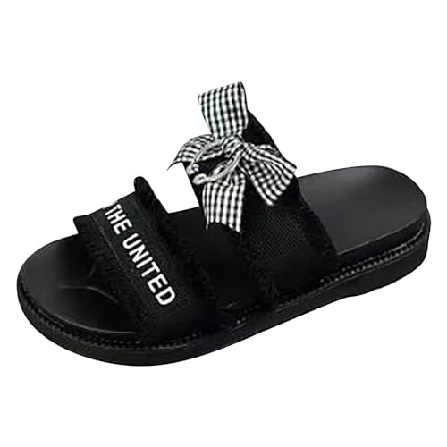 Luckywaqng Damenschuhe Stiefeletten Schwarz Damenschuhe, lange Slipper-Socken für Damen, für den Sommer, einfarbig, zum Reinschlüpfen, lässig, offene Zehenpartie, flach, weich, Damenschuhe (Black, 37) von Luckywaqng