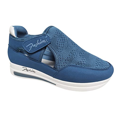 Luckywaqng Fersensporn Schuhe Damen Ferse Große Haken Bequeme Atmungsaktive Schlaufe Flache Freizeitschuhe Mesh Damenturnschuhe Sneaker Carina Damen (Blue, 39) von Luckywaqng