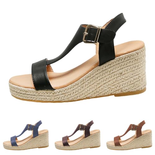 Luckywaqng Frauen Keilsandalen Sommer Elegant Flache Sandalen Damen Bohemia Keilabsatz Sandalen Absatzschuhe Rutschfeste Bequem Leichte Freizeit Sandaletten Orthopädische Sandaletten Strandschuhe von Luckywaqng