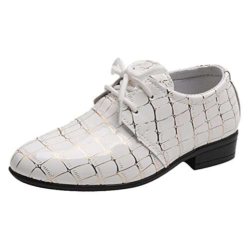 Luckywaqng Mode für alle Jahreszeiten, Lederschuhe, Spitze Zehenpartie, niedriger Absatz, Schnürung, Ledernarbung, Bequeme Kleidung, Tanz- und Performance-Schuhe Sneaker (White, 28.5 Little Child) von Luckywaqng