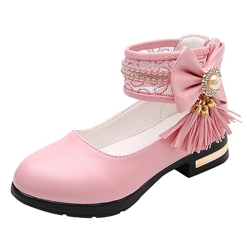 Luckywaqng Modelle süße Mädchen Prinzessin Lederschuhe mit Schmuck Quaste Mädchen Kleid Schuhe Party Schule Schuhe Rutschfeste Baby Hausschuhe (Pink, 33 Big Kids) von Luckywaqng