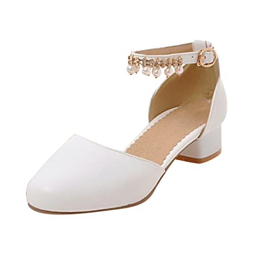 Luckywaqng Sandalen 35 Mädchen Mary Jane Kleid Schuhe Pumps Low Heels Party High School Prom Sandalen Grils Kleid Schuhe Turnschuhe Baby (White, 33 Big Kids) von Luckywaqng