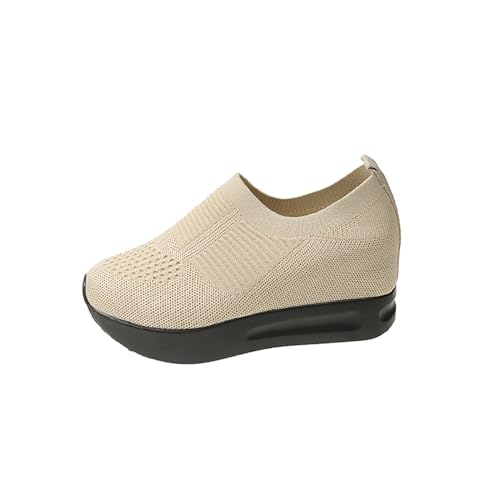 Luckywaqng Schuhe Damen Winter Günstig Sommermode Damen Sneakers Gestreiftes Mesh-Gewebe Bequeme Freizeitschuhe Damen Freizeitschuhe mit Dicker Unterseite Schuhe Damen Sportschuhe (Beige, 38) von Luckywaqng