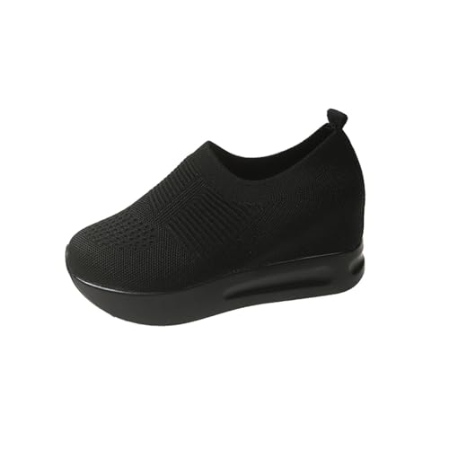 Luckywaqng Schuhe Damen Winter Günstig Sommermode Damen Sneakers Gestreiftes Mesh-Gewebe Bequeme Freizeitschuhe Damen Freizeitschuhe mit Dicker Unterseite Schuhe Damen Sportschuhe (Black, 38) von Luckywaqng