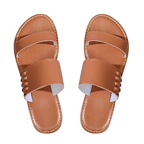 Luckywaqng Schwarze Damenschuhe Gr. 40 Übergroße Strandschuhe mit flacher Sohle für den Sommer für Damen mit Flip-Flops Schuhe Für Damen Sneaker (Brown, 40) von Luckywaqng