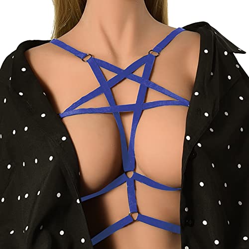 Luckywaqng Sexy BH-Träger, ausgehöhlter fünfzackiger Stern, Geschirr, Unterwäsche, elastische Körperkleidkette Spitze Dessous Damen (Blue, One Size) von Luckywaqng