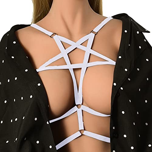 Luckywaqng Sexy BH-Träger, ausgehöhlter fünfzackiger Stern, Geschirr, Unterwäsche, elastische Körperkleidkette Spitze Dessous Damen (White, One Size) von Luckywaqng