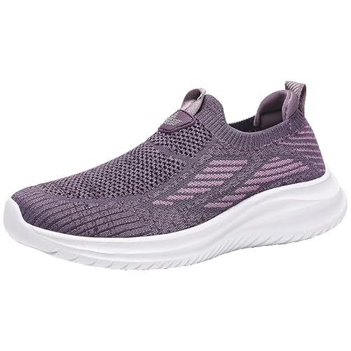 Luckywaqng Sommer Damenschuhe Mit Absatz Damen Slip-On Socken-Sneakers Mesh-Schuhe Wanderschuhe Weiche Sohle Freizeitschuhe Damen Schuhe Elegant (Purple, 36) von Luckywaqng