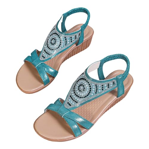 Luckywaqng Sommer Damenschuhe Sandalen Damen Casual Side Hollow Gürtelschnalle Slope Bottom Roman Schuhe Sommermode Damen Sandalen Schuhe Damen Slipper (Blue, 37) von Luckywaqng