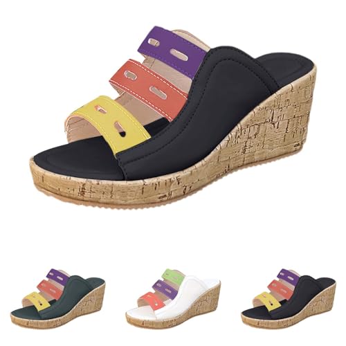 Luckywaqng Sommer Freizeit Hausschuhe Open Toe Wedges Strand im Freien Dicke Boden Sandalen Leichte Bequeme Pantolette Outdoor Orthopädische Comfort Sport Outdoorsandalen Sommerschuhe von Luckywaqng