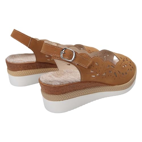 Luckywaqng Sommer Outdoor Sandalen Für Frauen Mode Elegant Bequeme Sandaletten Römische Freizeit Wedges Keilsandalen Fischmaul Peeptoe Comfort Sommerschuhe Plateau Schuhe Strandsandalen von Luckywaqng