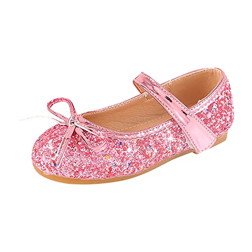 Luckywaqng Sportschuhe Kinder Kinder Mädchen Hochzeit Schuhe Blumenkind Schuhe Pailletten Feine Glitzer Schleife Mädchen Prinzessin Schuhe Schuhe Für Kinder (Pink, 32 Big Kids) von Luckywaqng