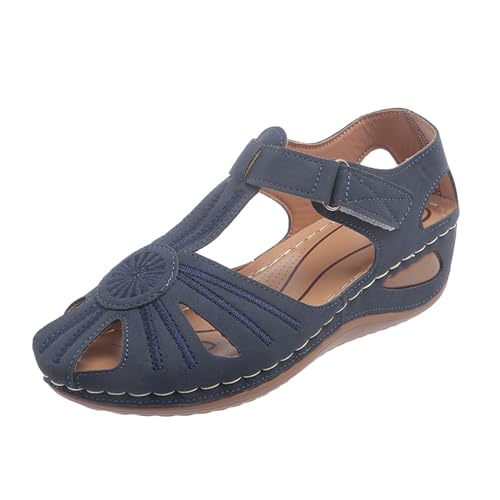 Luckywaqng compatible with Motorrad Schuhe Damen 39 Damen Casual Side Buckle Schrägboden Römische Schuhe Sommermode Damen Sandalen Damen Wrap Toe Schrägabsatz Sandalen Hub Schuhe Damen (Blue, 41) von Luckywaqng