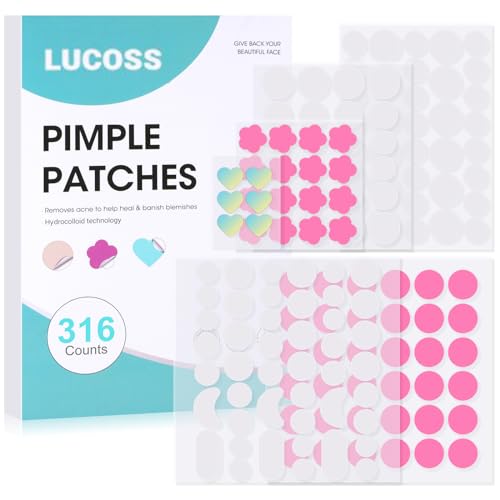 Lucoss 316 Stück Pickel Patches für Gesicht, Pickel Patches Aufkleber für alle Hauttypen, Gesicht Patches für die Abdeckung von Zits und Blemishes, Spot Patches Gesicht Aufkleber mit Teebaumöl von Lucoss