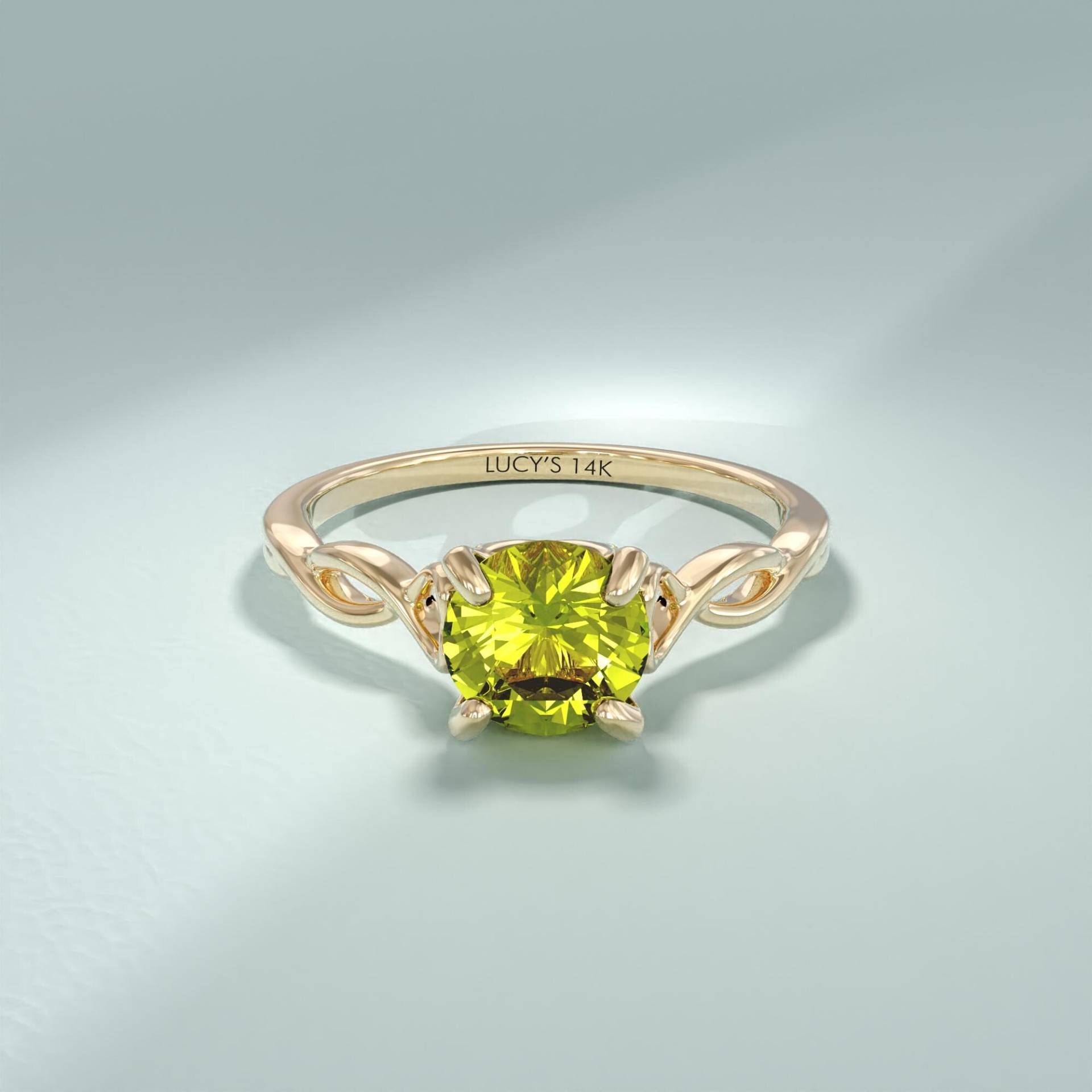 14K Gold Peridot Solitär Ring, Solid Liebesknotenring, Herz Versprechen Ring Für Frauen, Grüner Edelstein Verlobungsring, Birthstone Ringe von LucysFineJewelry