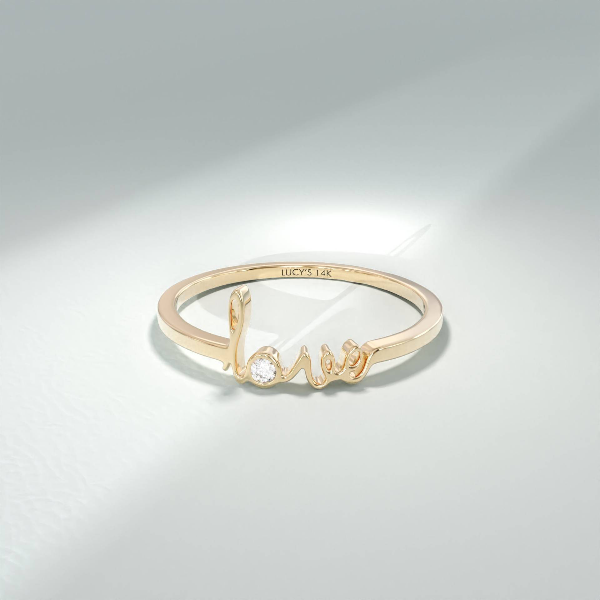 Diamant Liebesband Ring | 14K Love Script Frauen Zierliche Liebe Versprechen Dünner Liebesring Gold Zarter Pinky von LucysFineJewelry