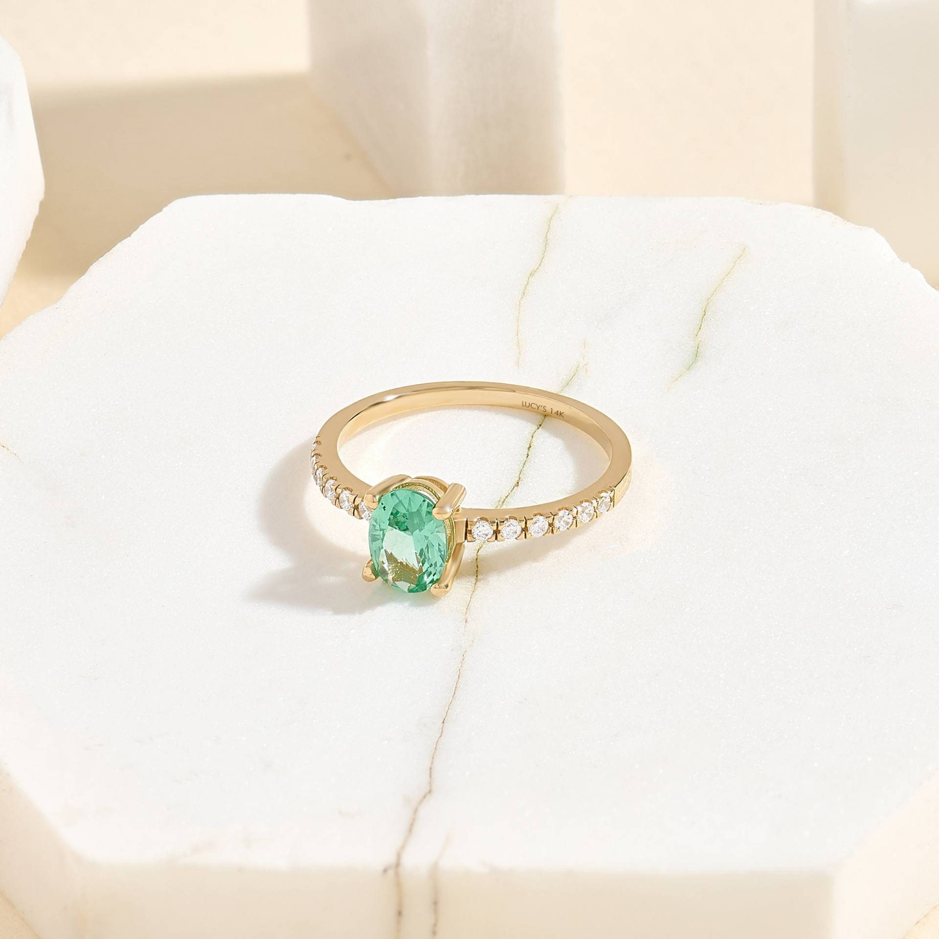 14Kt Paraiba Turmalin Oval Solitärring, Grüner Verlobungsring Frauen, Solid Gold 4 Prong Edelsteinring Mit Halb Eternity Diamant von LucysFineJewelry