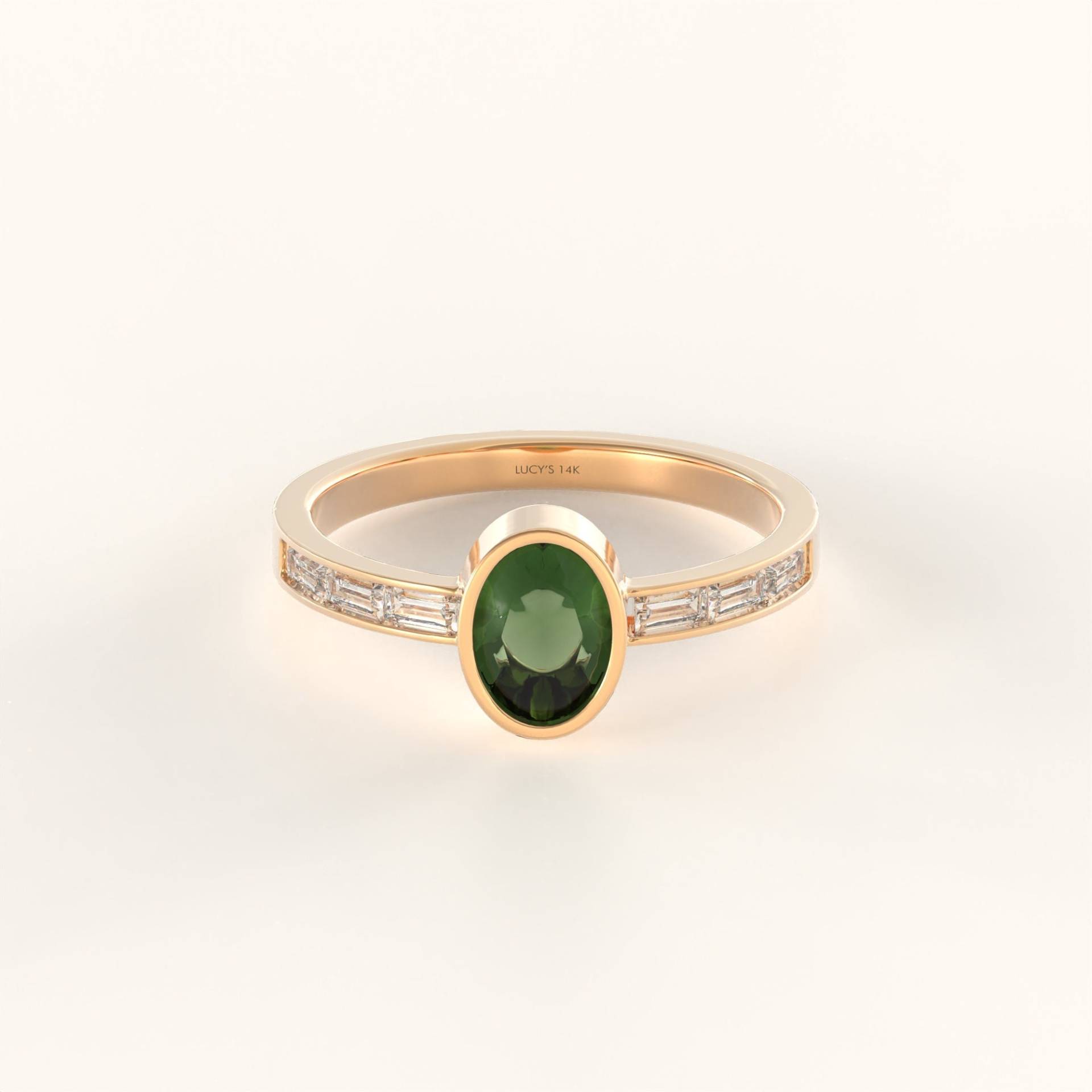 Diamant Vintage Bezel Smaragd Ring | 14Kt Gold Oval Verlobungsring Damen Halbe Ewigkeit Grüner Edelstein Zierlicher Solitär von LucysFineJewelry