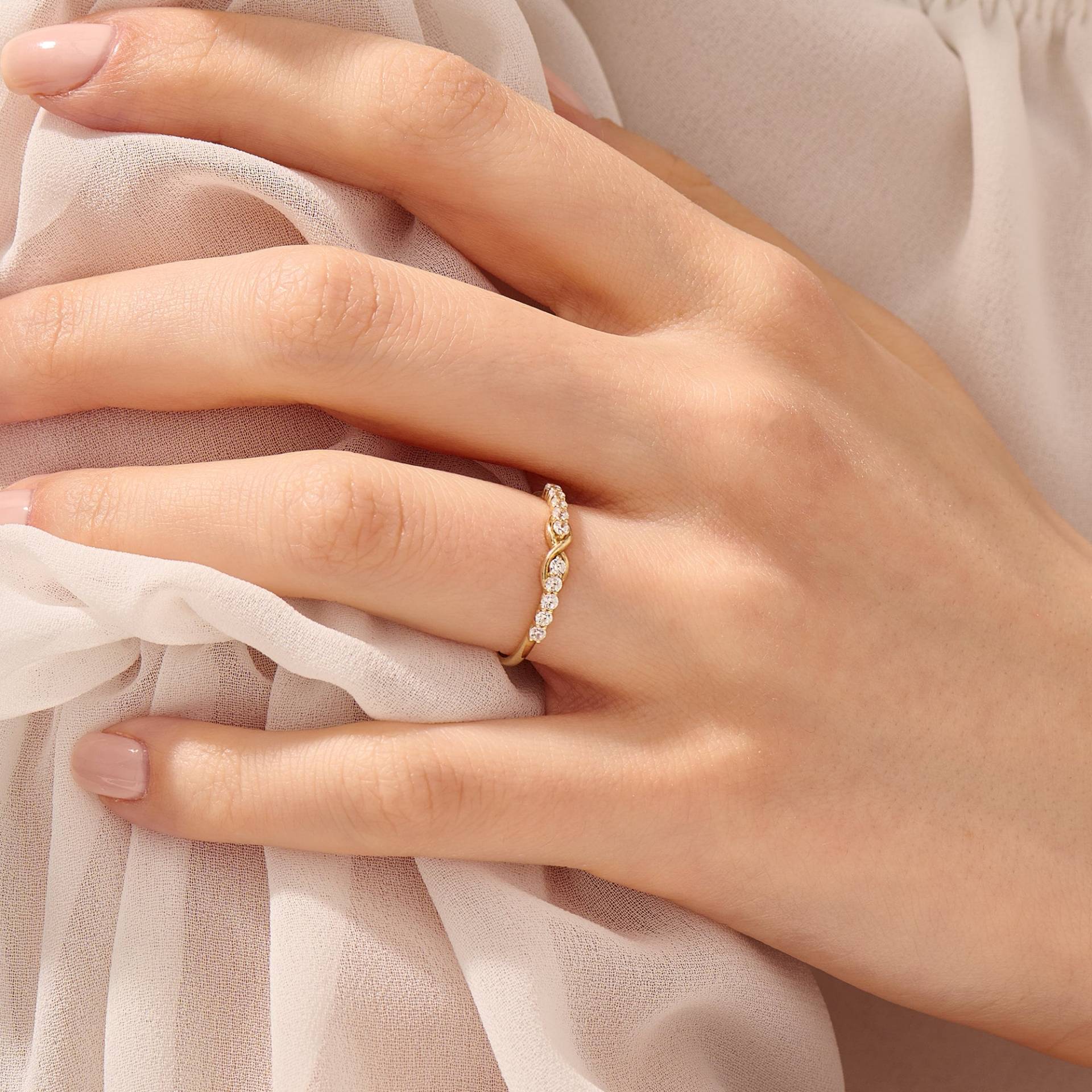 Zarter Infinity-Diamantring | 14K Massiver Gold Halb-Eternity-Ring Damen Ewiger Liebessymbol Ehering Einzigartiger Versprechensring Für von LucysFineJewelry