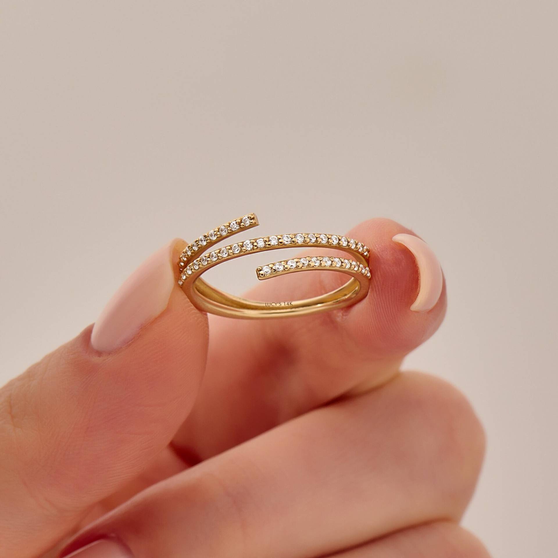 Pavé-Diamant-Wickelring, 14K-Spiral-Daumenring, Dünne Statement-Ringe Aus Massivem Gold Für Frauen, Einzigartiges Zeigefingerband, Handgefertigte von LucysFineJewelry