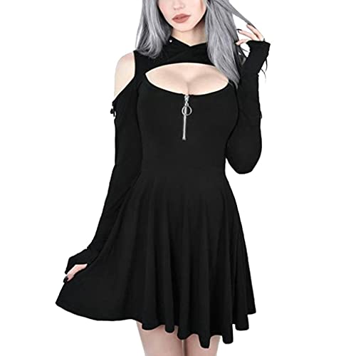 Lulupi Damen Gothic Kleidung Mantel Jacke Kleid Hose Oberteil Shirt Rock Pullover Schuhe Schmuck Moon Druck Schwarz Punk Harajuku Stil Vintage Cosplay Karneval Fasching Halloween Kostüm von Lulupi