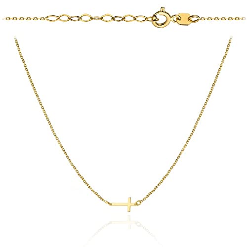 Goldene Damen Halskette 585 14k Gold Gelbgold Kette mit Anhänger Kreuz von Lumari Gold