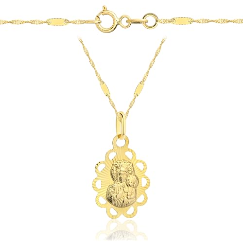Lumari Gold Goldene Halskette 333 8k Gold Gelbgold Kette mit Anhänger Heilige Jungfrau Maria Madonna Gravur für Damen Mädchen Jungen von Lumari Gold