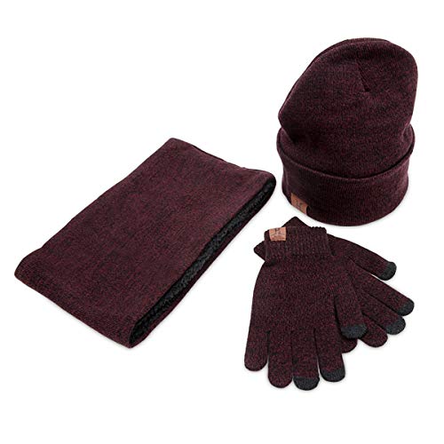 LumiSyne 3 In 1 Wintermütze Schal Und Handschuhe Sets Herren Damen Touchscreen Handschuhe Beanie Strickmütze Schlauchtuch Loopschal Warme Fleecefutter Sport Im Freien von LumiSyne