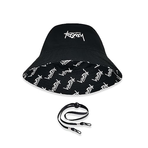 LumiSyne Unisex Wendbarer Fischerhut Einfarbig Mit Buchstaben Stickerei/Hawaii Stil Druck Doppelseitig Baumwolle Eimerhut Mit Abnehmbare Kinnband Faltbar Bucket Hat Sonnenhut Für Sommer Strand Reise von LumiSyne