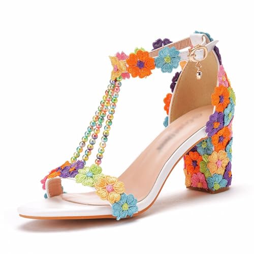 Damen Pumps Sandale mit Blockabsatz,Hochzeitsschuhe für Damen,Damen-Sandalen mit hohem Absatz,Elegant Sommerschuhe,Pumps mit offenem Zehenbereich und Knöchelriemen,für Partys und Hochzeiten von LuminescentDream