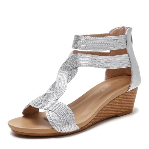 Damen-Sandalen mit hohem Absatz,Keilsandaletten für Damen,Damen-Plateau-Sandalen,T-Riemen-Sandalen,Offener Zeh Knöchelriemen Heel Pump Sandalen,Für Hochzeitsfeiern,Heimkehr,Geburtstagsfeiern von LuminescentDream